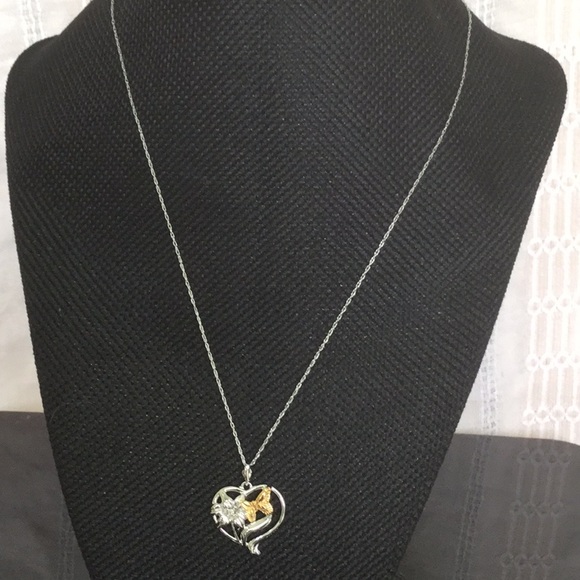 18”10KWhiteNecklaceW/.925Pendant&SS FlowerBfly10K - Picture 5 of 7